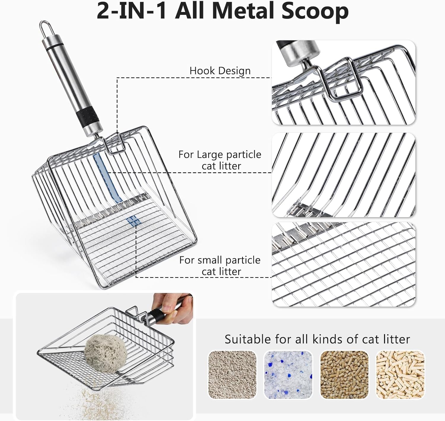 Steel Litter Box, Extra Large Litter Boxes for Big Cats, XL Metal Cat Litter Box with Lid, Anti-Urine Leakage, Non-Sticky, Include Cat Mat and Litter Scoop
