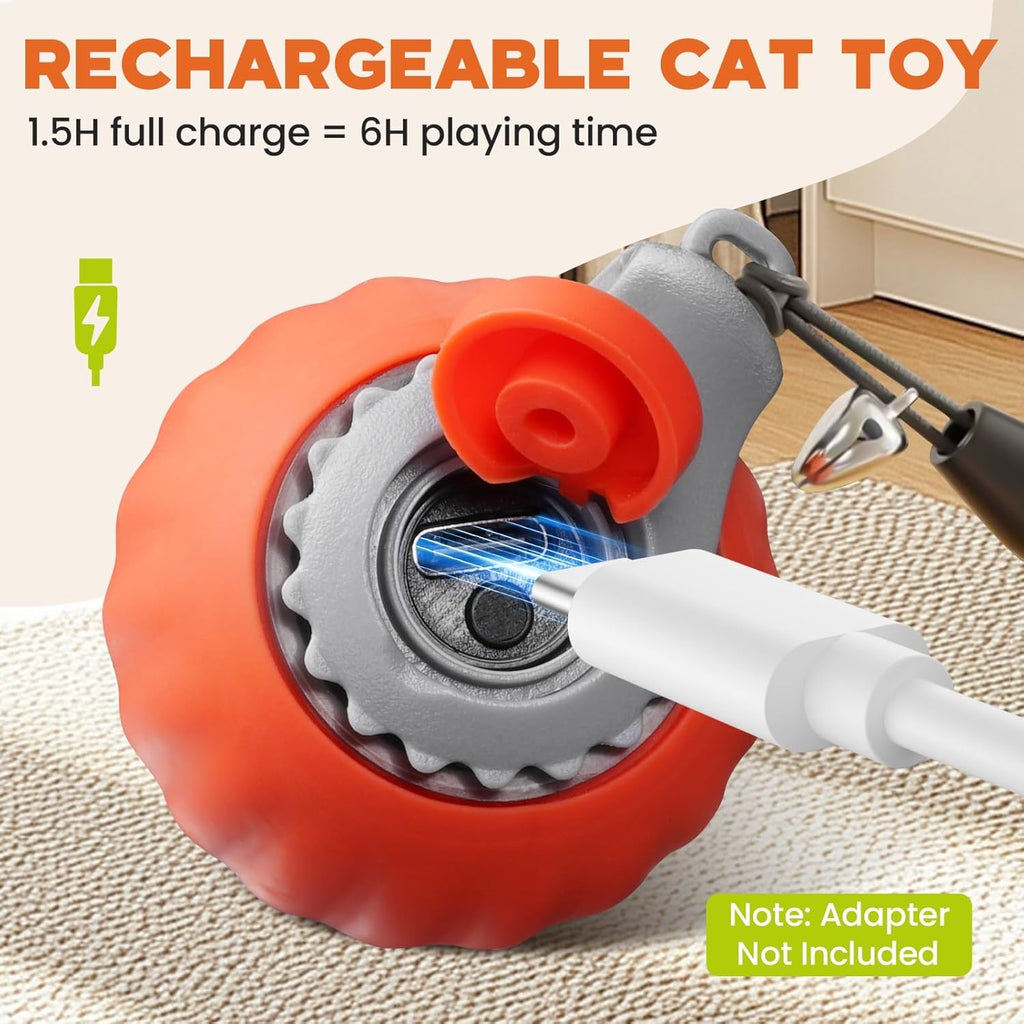 Cat Toy for Indoor Cats, Two Speed Smart Automatic Cat Toy Moving Ball with Tail, Rechargeable Motion Activated Cat Toys for Bored Indoor Adult Cats (Adapter Not Included)