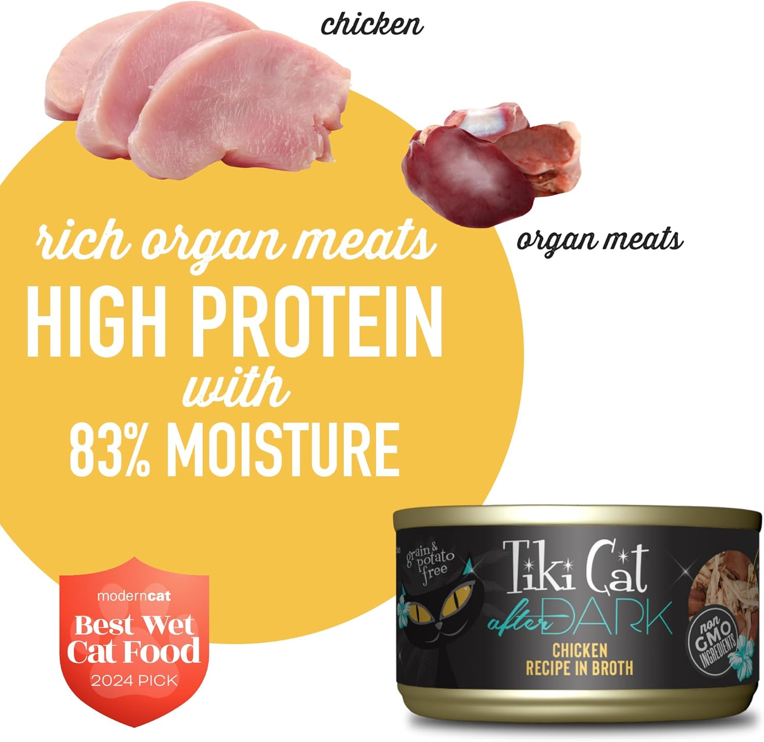 Cat After Dark, Chicken, High-Protein and 100% Non-GMO Ingredients, Wet Cat Food for Adult Cats, 2.8 oz. Can (12 Count)