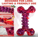 Indestructible Dog Toys for Aggressive Chewers 3-Pack: Tough Nylon Chew Toys for Medium & Large Dogs 25–80 lbs, Beef Flavor, Heavy-Duty Dog Chew Bone, Holiday Dog Gift (Red)