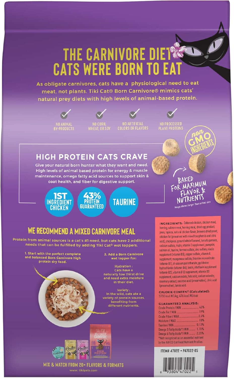 Born Carnivore High Protein, Chicken, Herring & Salmon Meal, Grain-Free Baked Kibble to Maximize Nutrients, Dry Cat Food