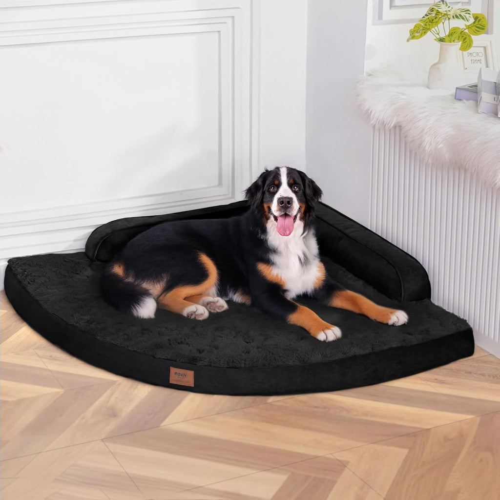 Large Dog Bed - Orthopedic Egg-Crate Memory Foam Dog Beds with Removable Washable Cover, Waterproof Pet Beds with Non-Slip Bottom, (Black)
