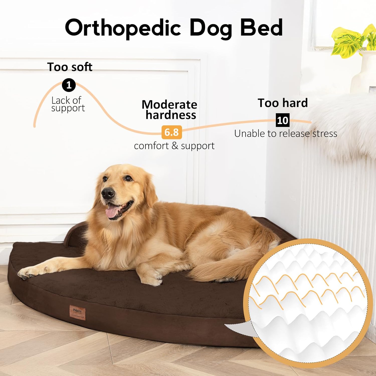 Large Dog Bed - Orthopedic Egg-Crate Memory Foam Dog Beds with Removable Washable Cover, Waterproof Pet Beds with Non-Slip Bottom, (Brown)