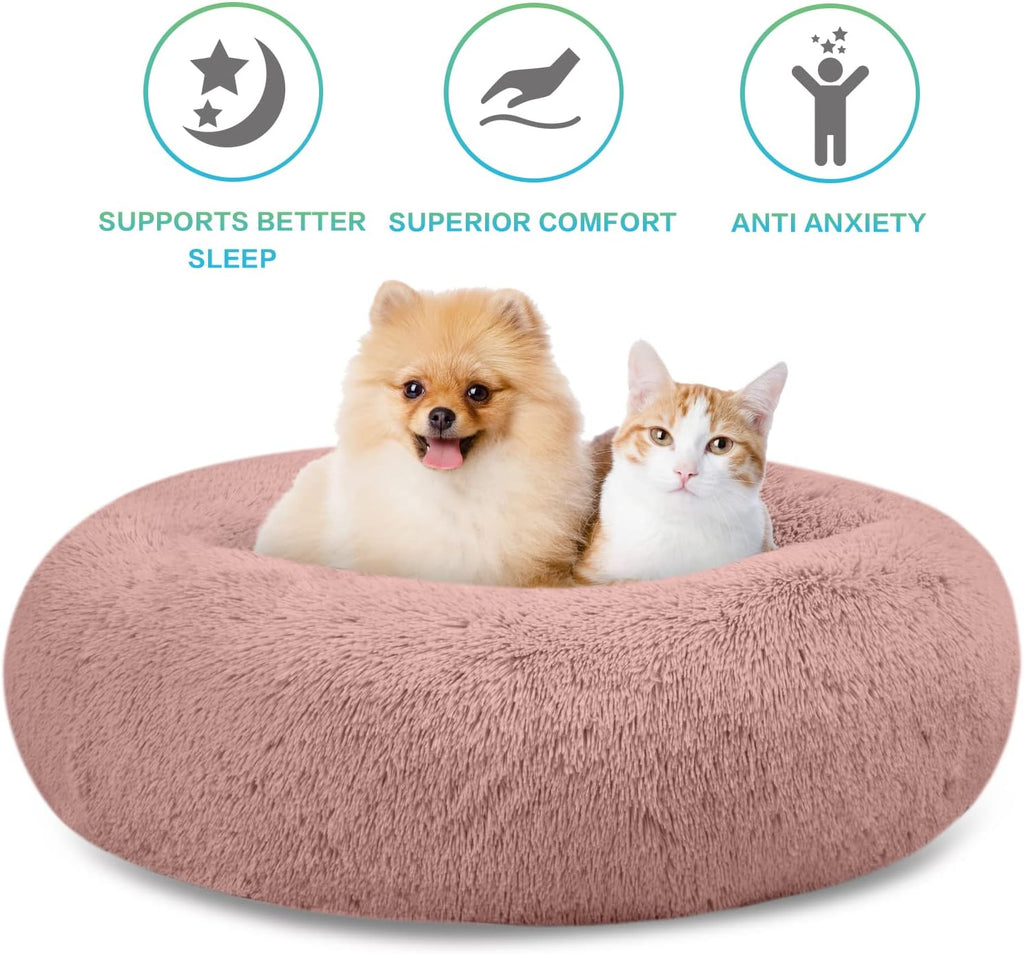 Plush Calming Dog & Cat Bed - Donut Shaped, Multiple Sizes S-XXL, Comfortable Cuddler in Washable Faux Fur