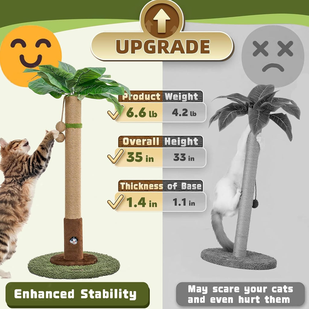 Cat Scratching Post for Indoor Cats and Kitten - 35.43" Tall Cat Scratching Post with Sisal Rope,Palm Tree Cat Scratch Post with Hanging Ball