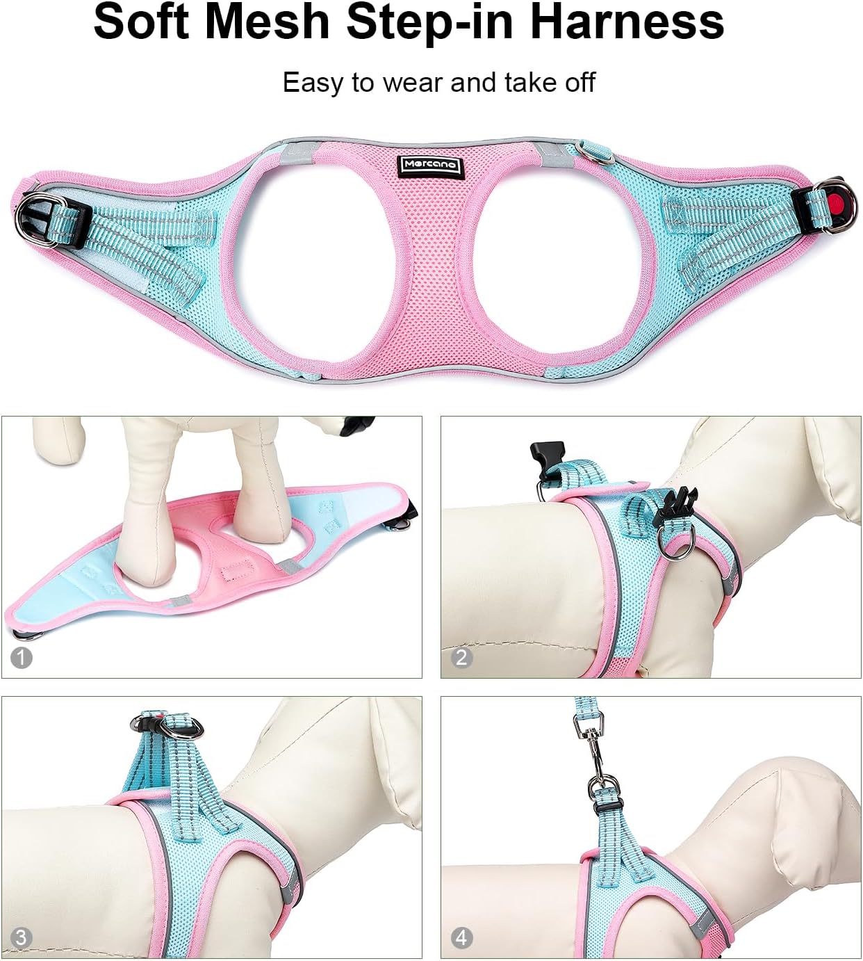 Soft Mesh Dog Harness and Leash Set, No-Chock Step-in Reflective Breathable Lightweight Easy Walk Vest Harnesses with Safety Buckle for Small Dogs, Cats (S, Pink Blue)