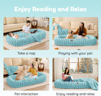 Striped Faux Fur Human-Size Dog Bed (Blue)