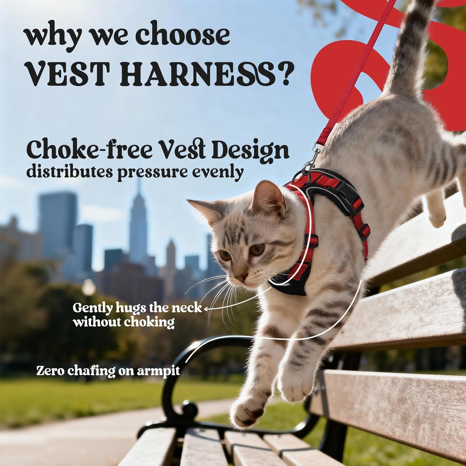 Cat Harness and Leash for Walking, Escape Proof Soft Adjustable Vest Harnesses for Cats, Easy Control Breathable Reflective Strips Jacket