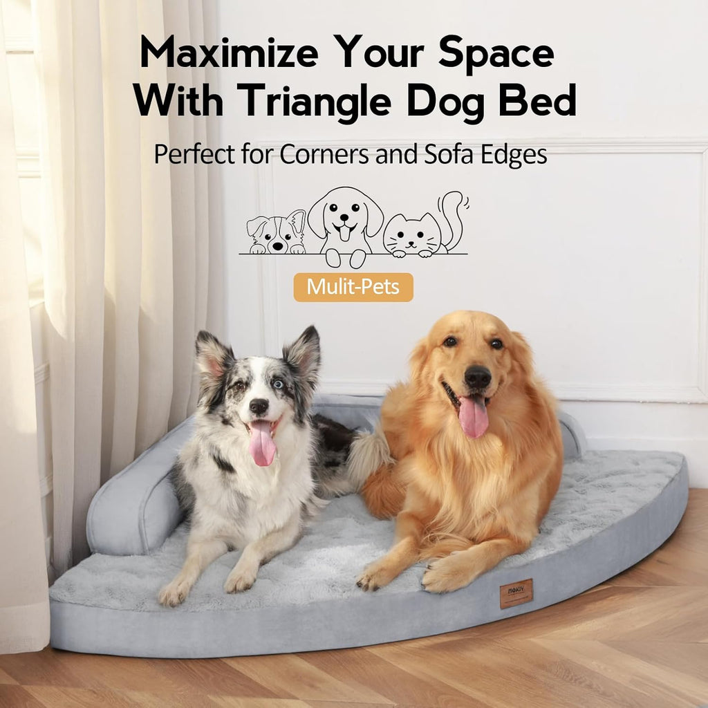 Large Dog Bed - Orthopedic Egg-Crate Memory Foam Dog Beds with Removable Washable Cover, Waterproof Pet Beds with Non-Slip Bottom(Grey)