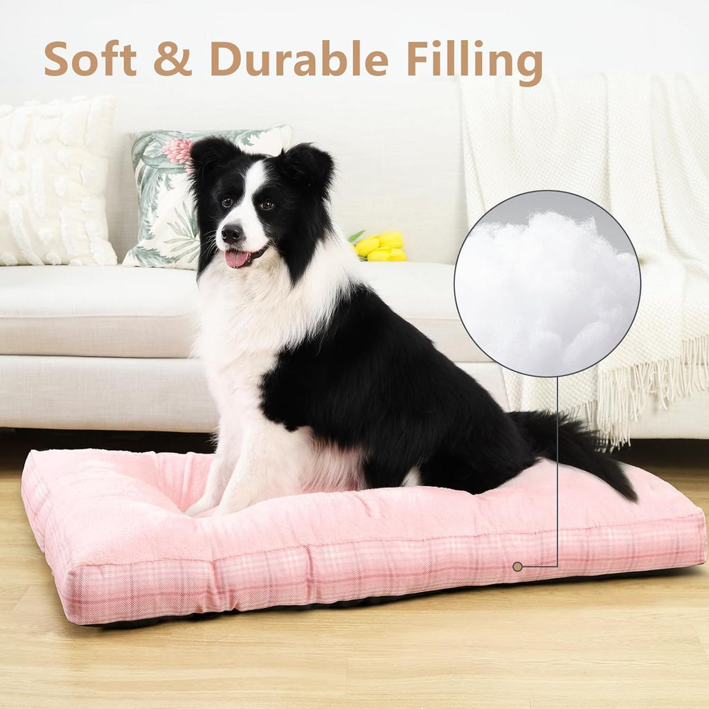 Washable L Dog Bed for Large Dogs with Anti-Slip Bottom, Premium Foam Pet Pad for Crate for Large Medium Small Sized Puppies(Pink)