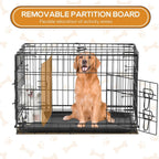 Dog Crate - 36 Inch Medium Double Door Portable Dog Cage, Metal Wire Pet Kennel with Secure Lock, Leak-Proof Pan Tray, Foldable Design for Dogs Pets Indoor Training and Outdoor Trave