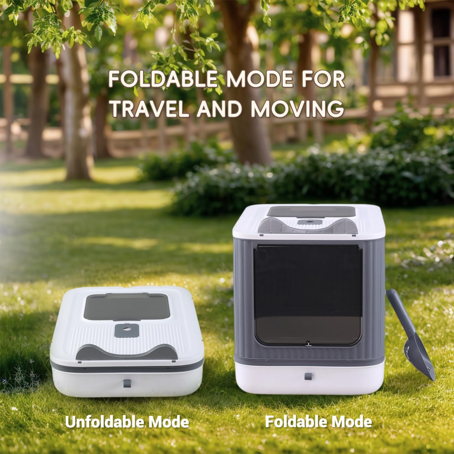 Cat Litter Box, Open Top High-Sided Metal Litter Box with Scoop, Extra Large Litter Boxes for Kitty Kitten and Big Cats, Anti-Urine Leakage, Non-Sticky, Easy to Clean (Grey)