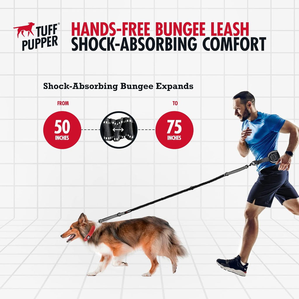 Heavy Duty Hands Free Dog Leash | One Large Dog Up to 125 lbs | Comfortable Shock Absorbing Bungee | Reflective Padded Handles | Lumbar Waist Belt 26-38" | Walking Jogging Running Leash
