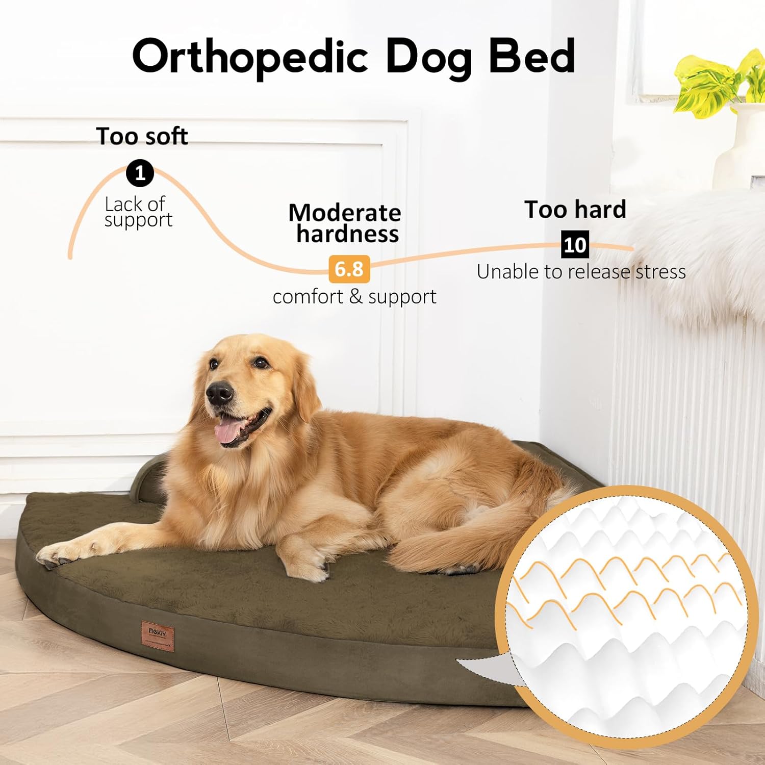 Large Dog Bed - Orthopedic Egg-Crate Memory Foam Dog Beds with Removable Washable Cover, Waterproof Pet Beds with Non-Slip Bottom(Brown)