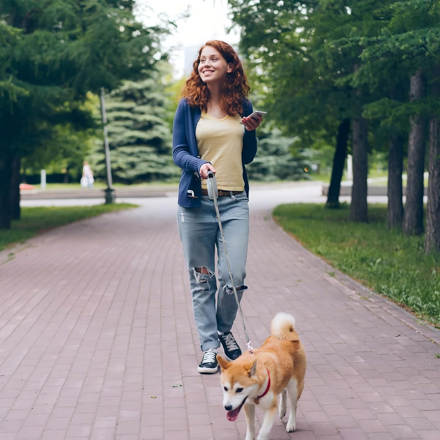 Dog Leash, VELIGOOD 5M/16FT Extendable Dog Lead with Strong Nylon Tape Tangle-Free One-Handed Brake, Pause, Lock for Small Medium Dogs (Blue)