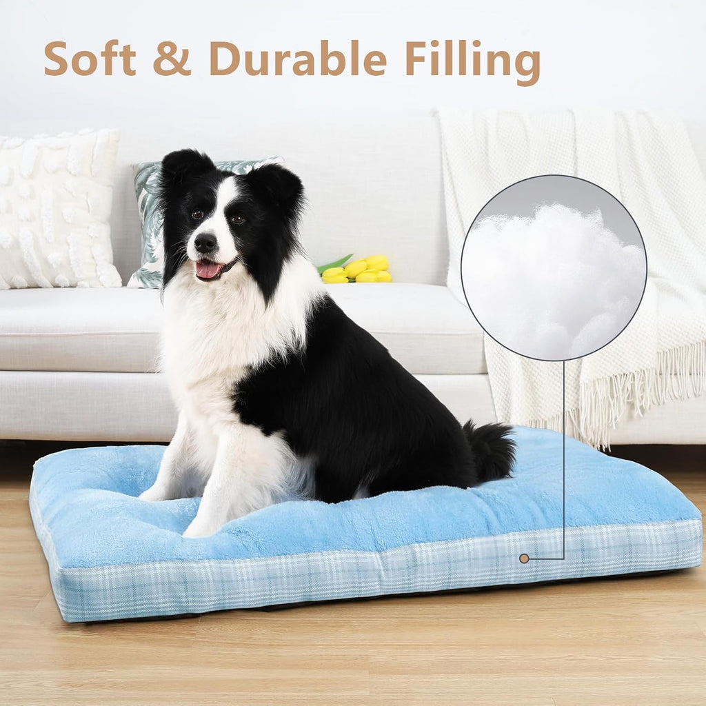 Washable L Dog Bed for Large Dogs with Anti-Slip Bottom, Premium Foam Pet Pad for Crate for Large Medium Small Sized Puppies(Blue))
