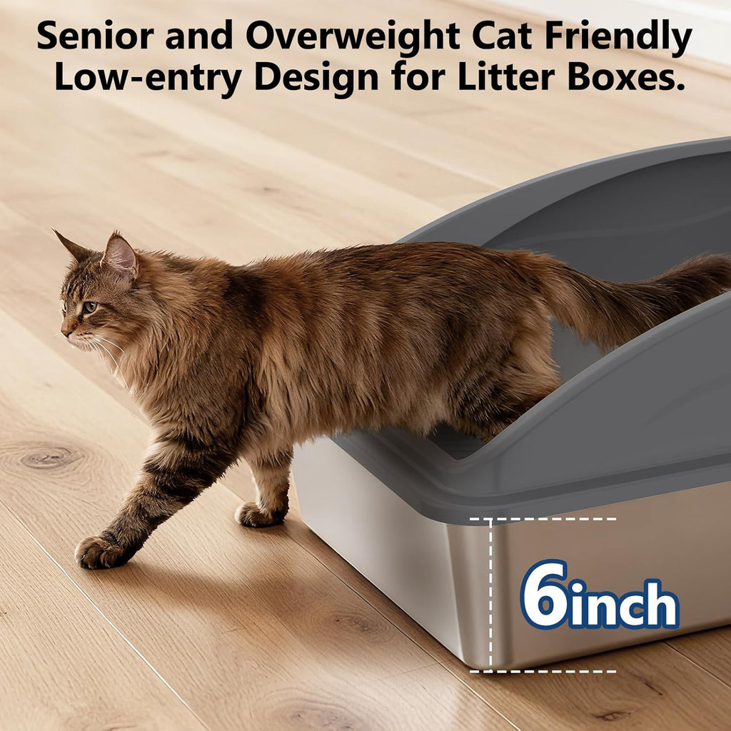 Stainless Steel Litter Box H Super Large Stainless Steel Litter Box, Suitable for Large Cats and Multiple Cats, Non-Sticky, Anti-Leakage, Easy to Clean