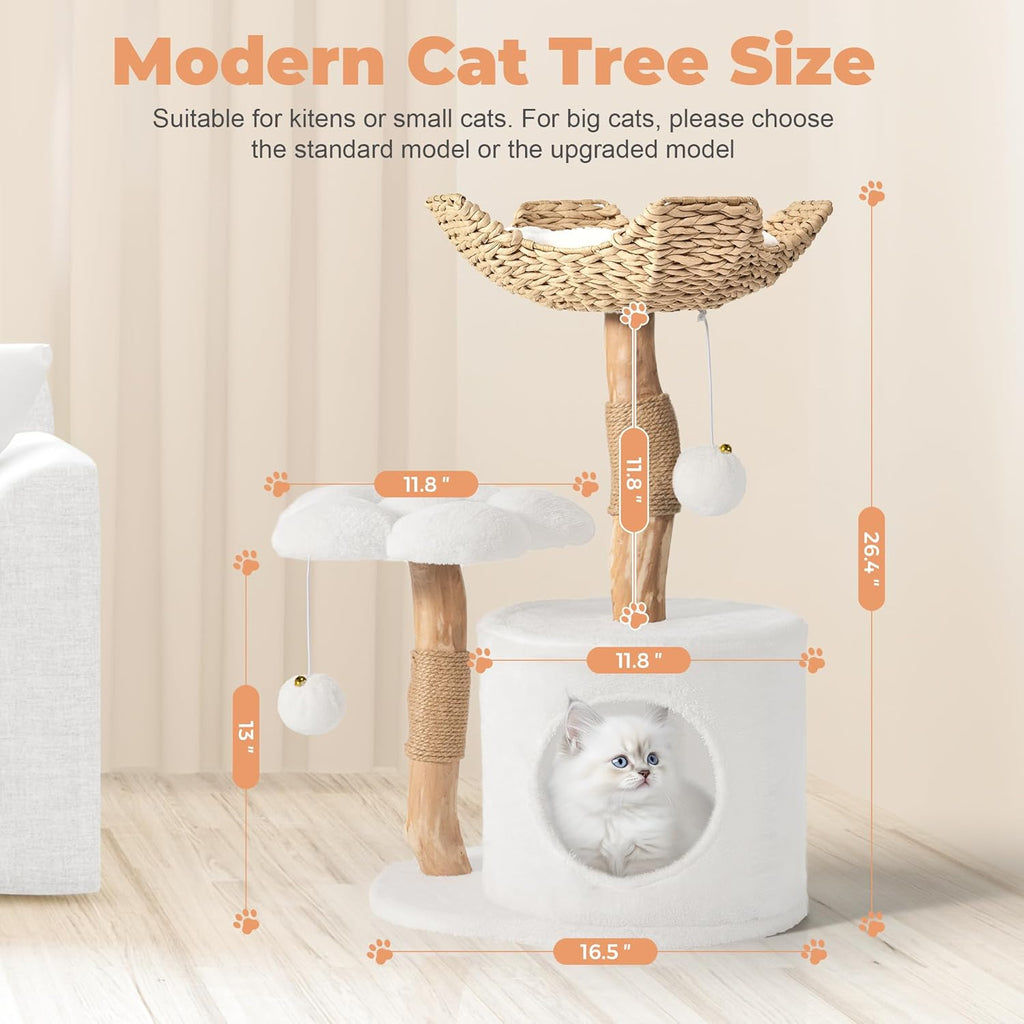 Modern Cat Tree, Wood Cat Tree Tower for Small Cats, Luxury Cat Condo with Scratching Posts and Flower Platforms, Cat Furniture