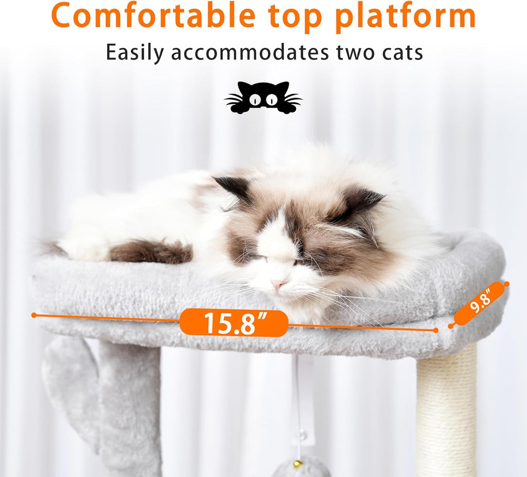 Cat Tree, 39.4 Inches Tower Condo with Scratching Post, Cat Tower for Indoor Cats, Fully Wrapped Sisal Pole, Soft Platform, 2 Baskets and Dangling Toy, Light Gray HCT006SW