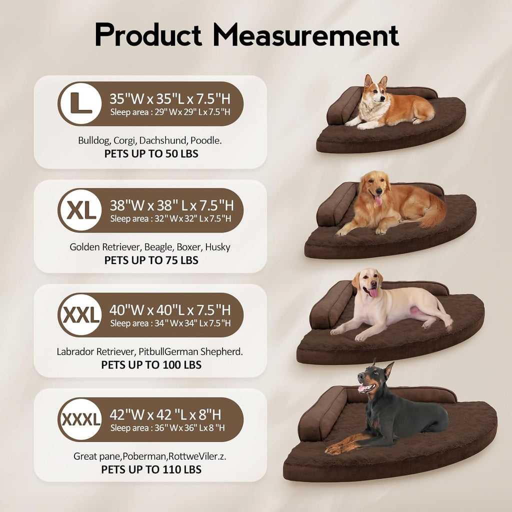 Large Dog Bed - Orthopedic Egg-Crate Memory Foam Dog Beds with Removable Washable Cover, Waterproof Pet Beds with Non-Slip Bottom, (Brown)