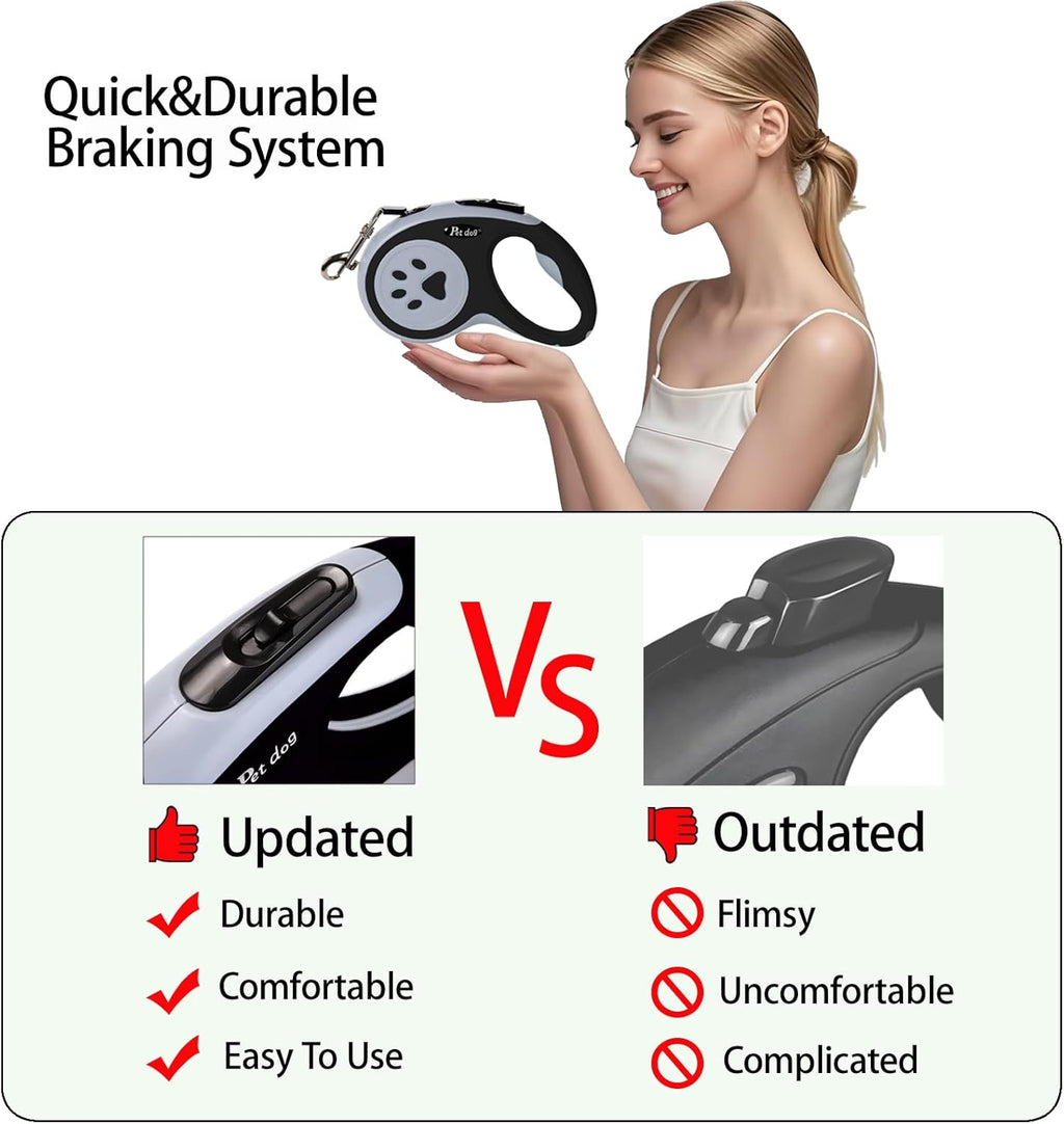 Dog Leash, VELIGOOD 5M/16FT Extendable Dog Lead with Strong Nylon Tape Tangle-Free One-Handed Brake, Pause, Lock for Small Medium Dogs (Black)