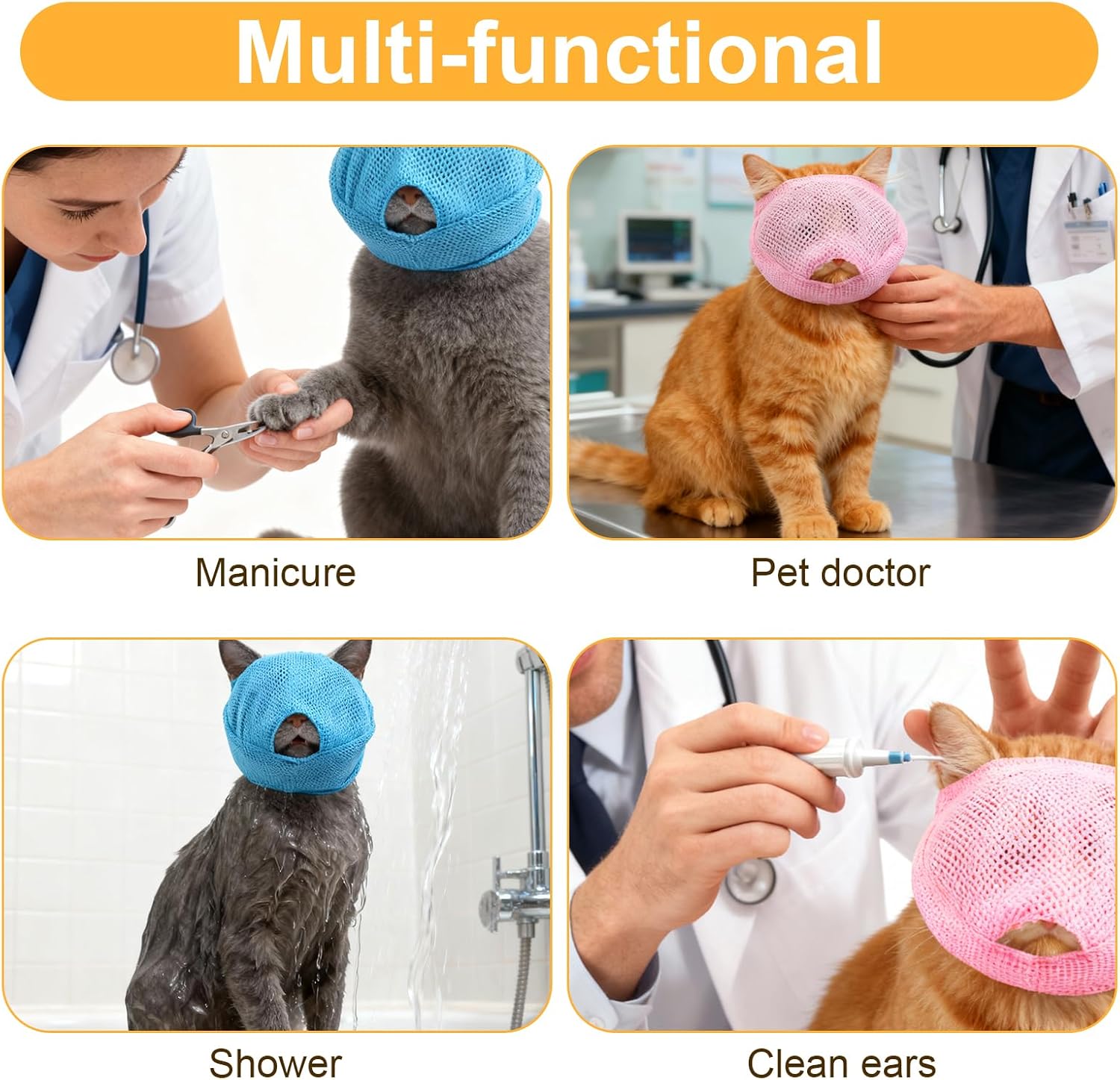 2Pcs Cat Muzzles Breathable Mesh Muzzles with Soft Mesh Covered, Cat Dog Grooming Restraint Muzzl Anti Bite Anti Meow Prevent from Biting