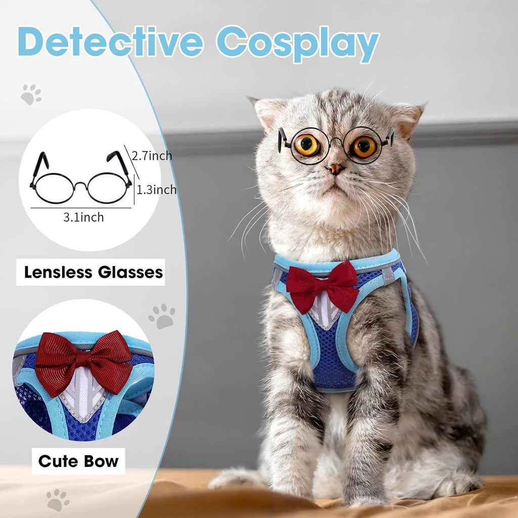 Cat Vest Harness and Leash Set for Walking Escape Proof, Adjustable Kitten Harness Breathable Mesh with Reflective Strips Harness for Kitty Puppy Bunny