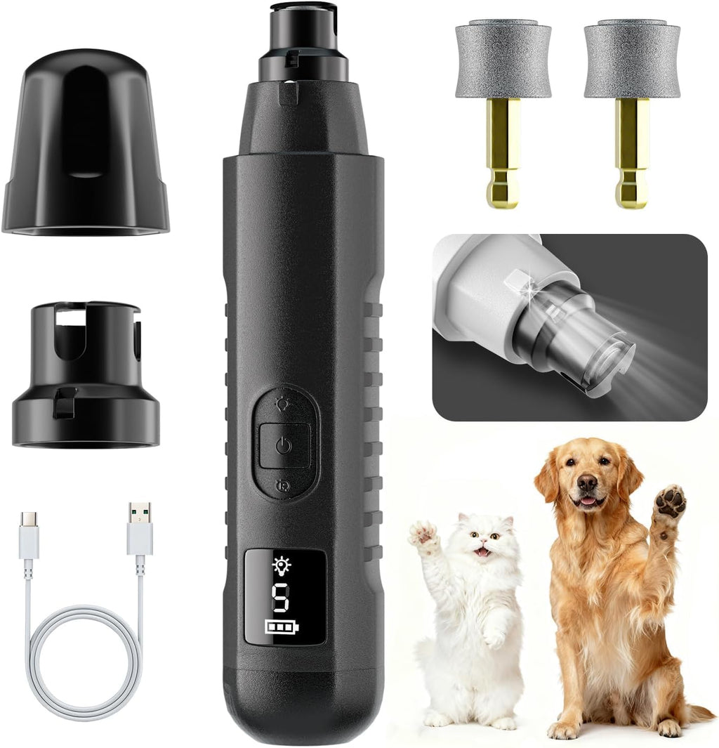 2026 New Silent Groom Pro Dog Nail Grinder, 5-Speed Dog Nail Grinder with Led Light, 40 db Quiet Painless Paws Grooming for Small Medium Large Dogs, USB Rechargeable Black
