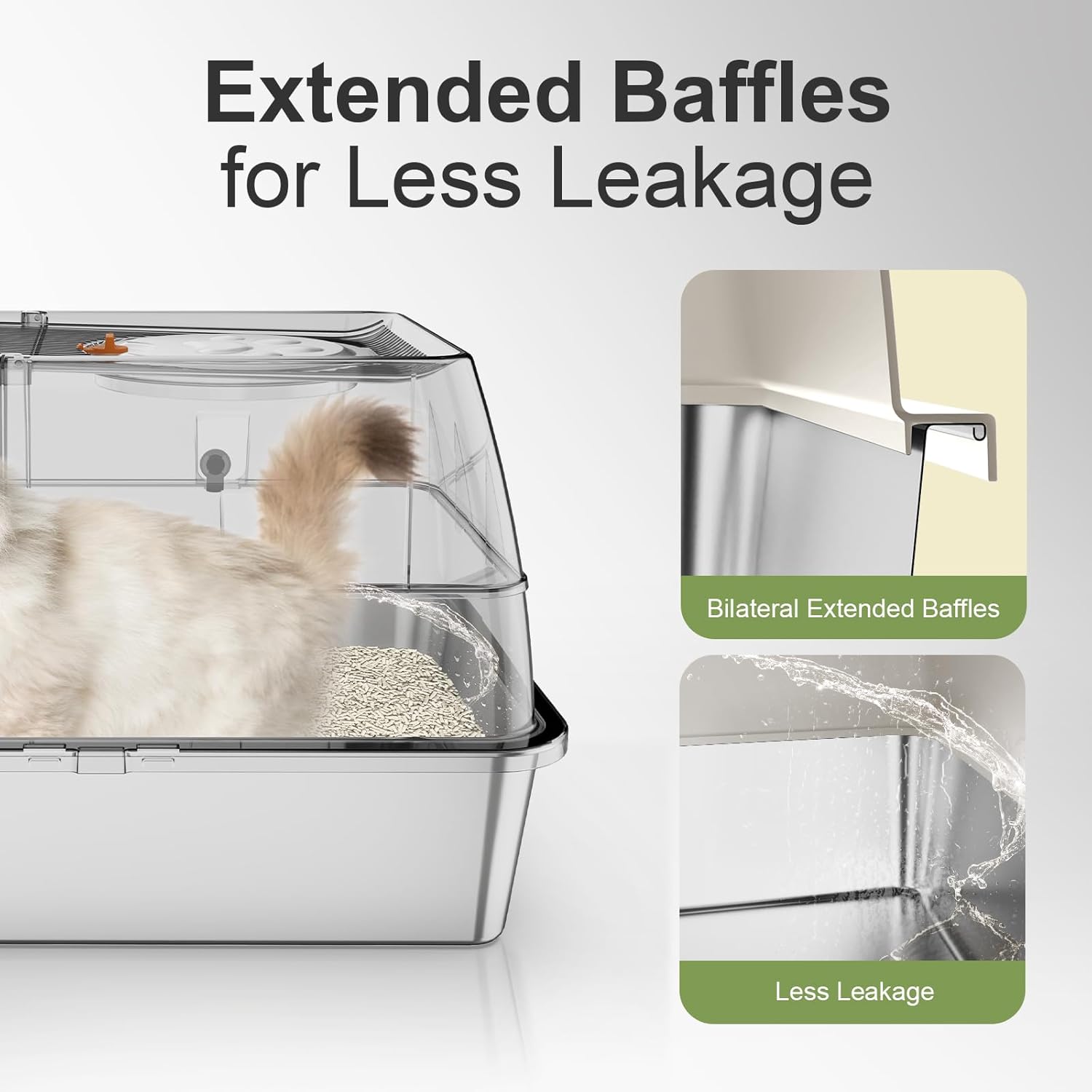 Steel Litter Box with Lid XL Extra Large Litter Box Enclosed Top Entry Metal Litterbox for Big Cats Easy Cleaning Less Leakage & High Sided with Mat Aisle & Scoop