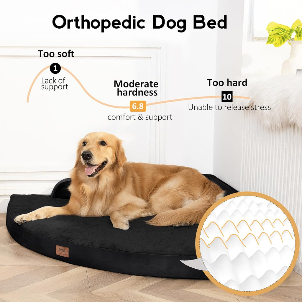 Large Dog Bed - Orthopedic Egg-Crate Memory Foam Dog Beds with Removable Washable Cover, Waterproof Pet Beds with Non-Slip Bottom, (Black)