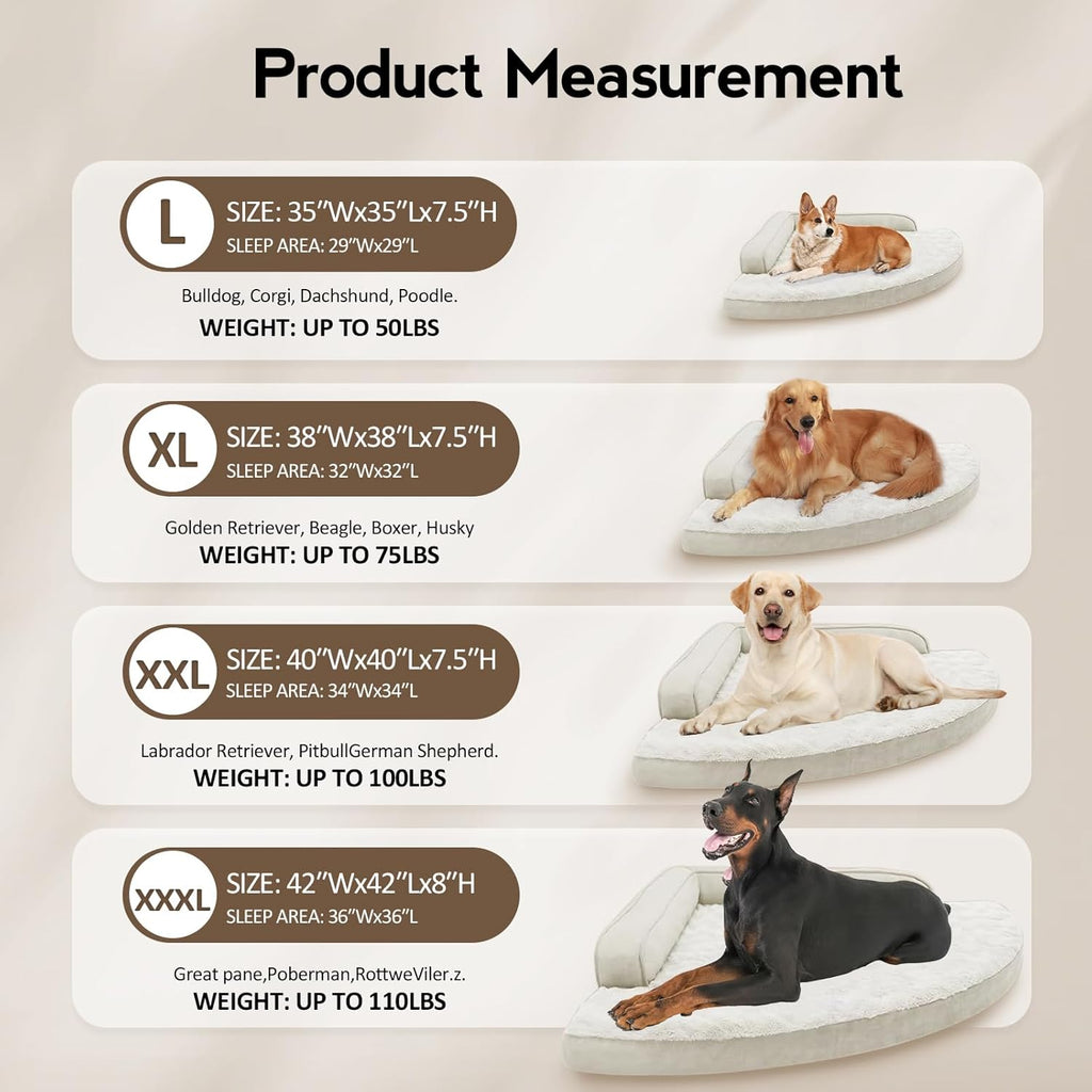 Large Dog Bed - Orthopedic Egg-Crate Memory Foam Dog Beds with Removable Washable Cover, Waterproof Pet Beds with Non-Slip Bottom, Beige