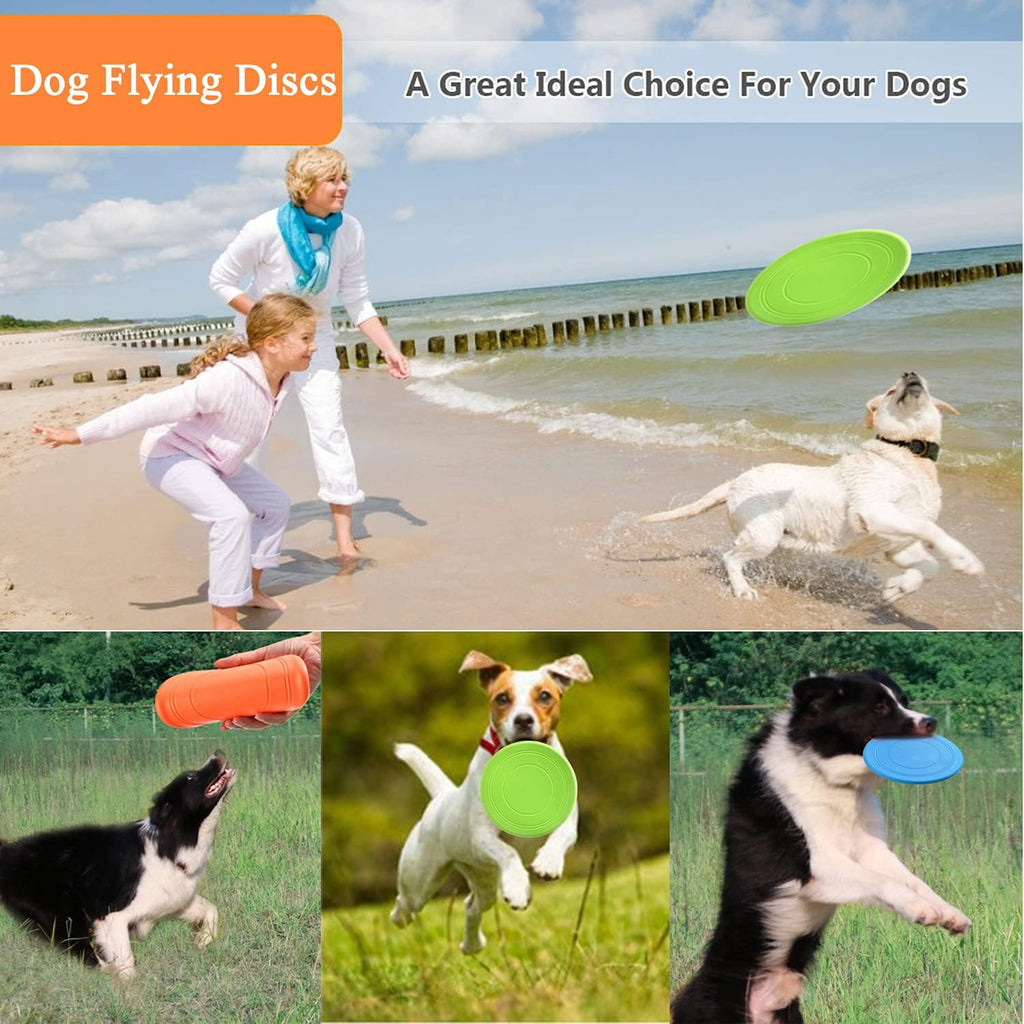 Dog Flying Disc, 3 Pack Dog Flyer Toys, Soft Rubber Interactive Lightweight Flying Disc Dog Toy for Small Large Dogs - Floats in Water & Safe on Teet