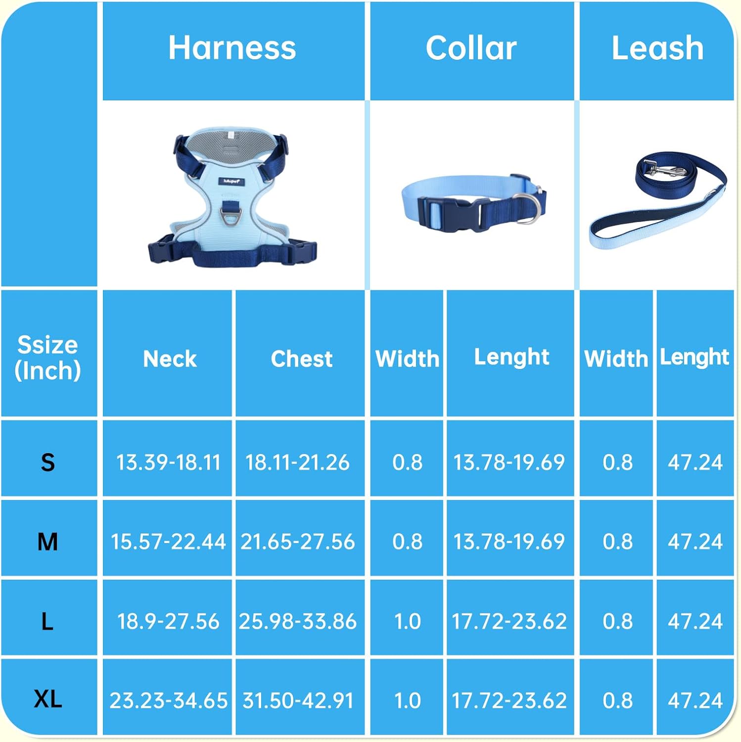 Dog Harness Leash and Collar Set, Soft Adjustable Dogs Vest Reflective and Comfortable Handle Blue Small