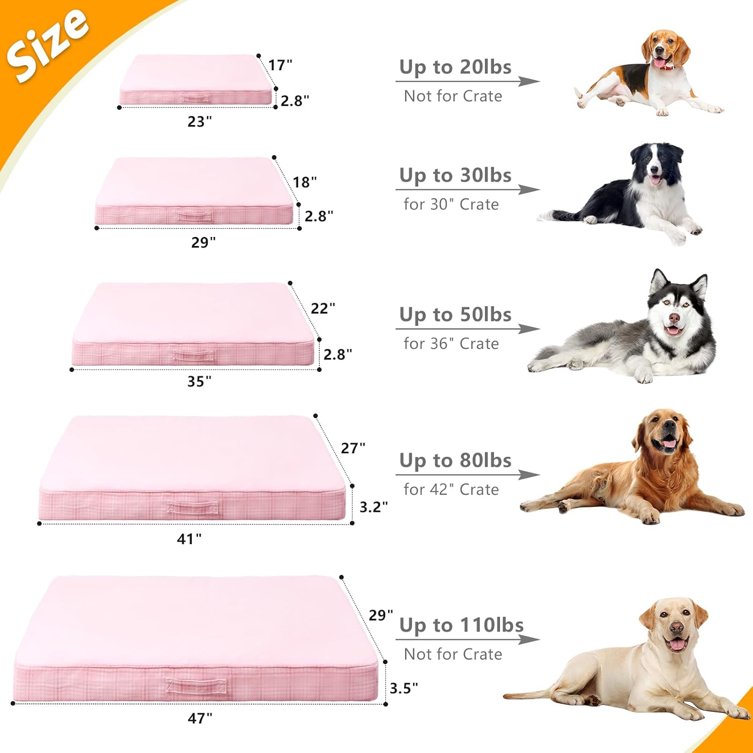 Washable Orthopedic Dog Bed for Large Dogs,  Waterproof Pet Bed with Egg Crate Foam Strong Support, Machine Washable Cover & Anti-Slip Bottom & Durable Zipper(Pink)