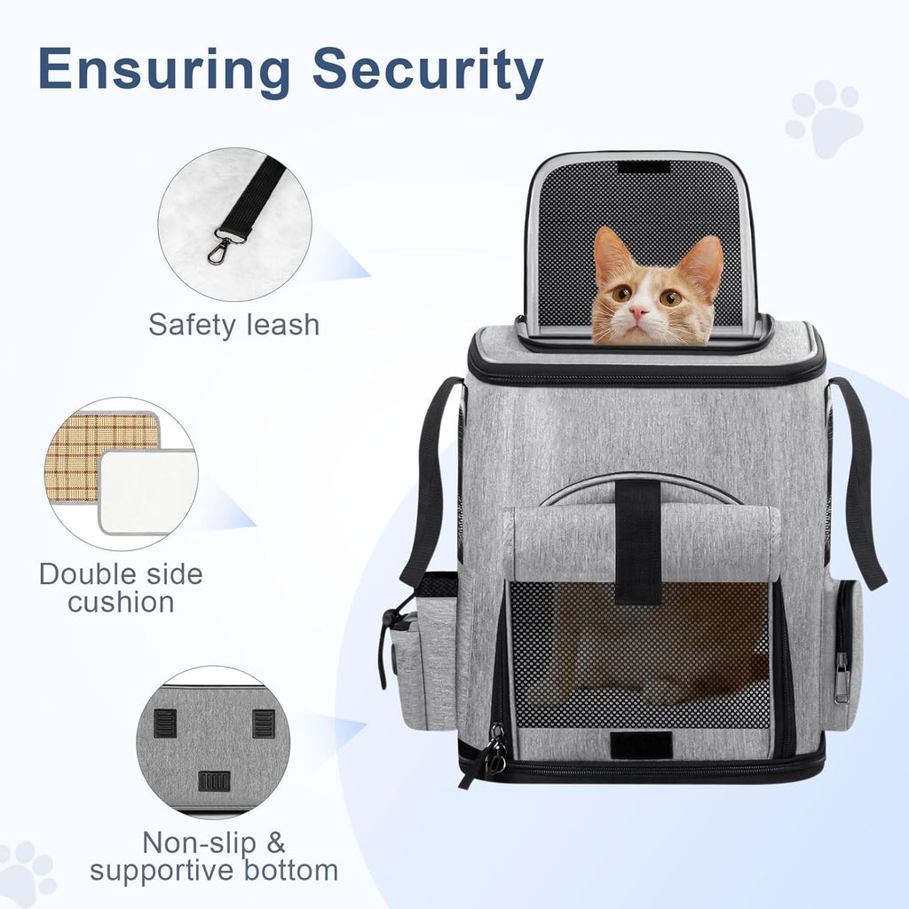 Cat Backpack Carrier, Breathable Expandable Cat Backpack Large Space Cat Carrier Backpack for Kitty Small Dog, Foldable Airline Approved Dog Backpack, Cat Travel Bag Up to 20 lbs
