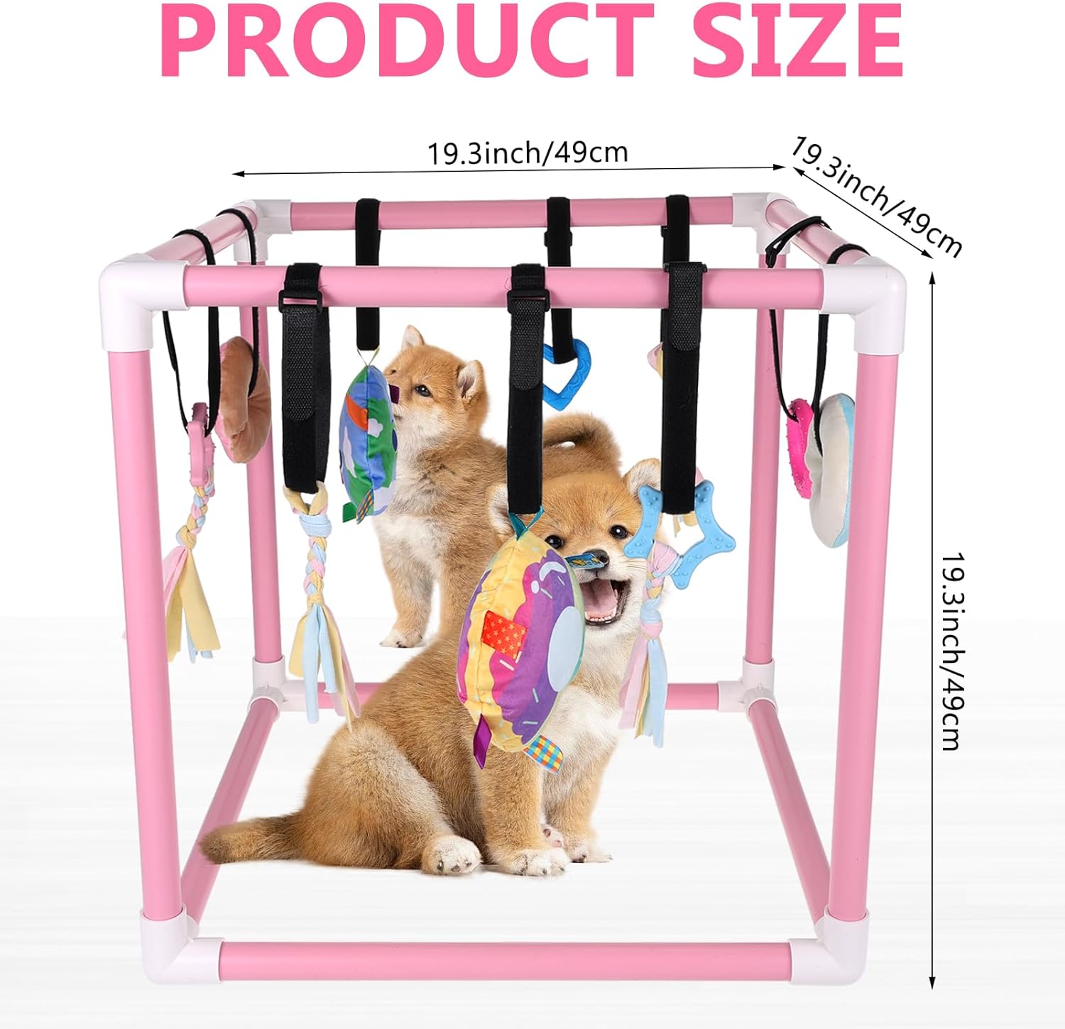 Puppy Play Gym with 10 Hanging Toys for Small Dogs Indoor Jungle Playground PVC Frame with Interactive Funny Enrichment Toys Dogs Activity Center Durable, Lightweight