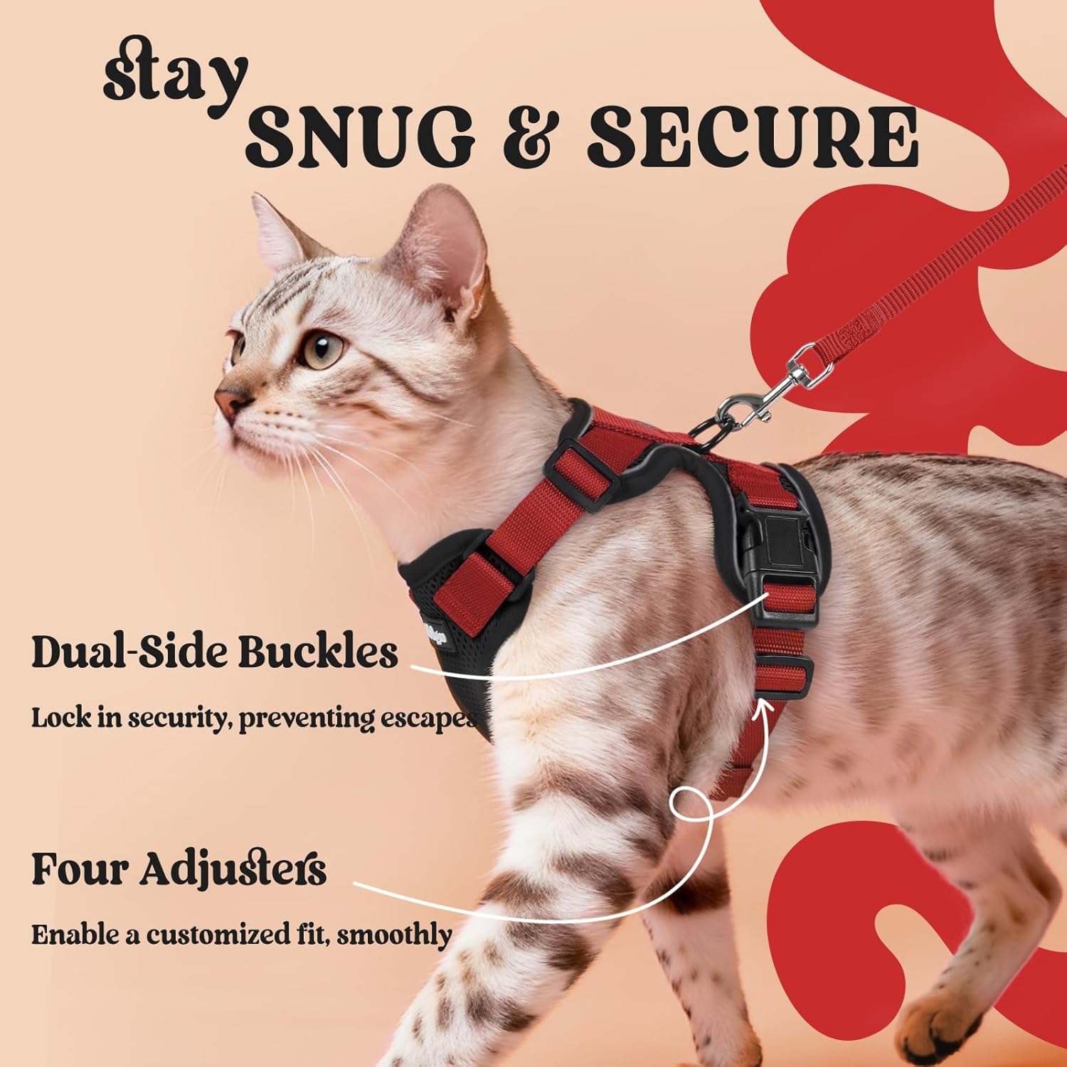 Cat Harness and Leash for Walking, Escape Proof Soft Adjustable Vest Harnesses for Cats, Easy Control Breathable Reflective Strips Jacket