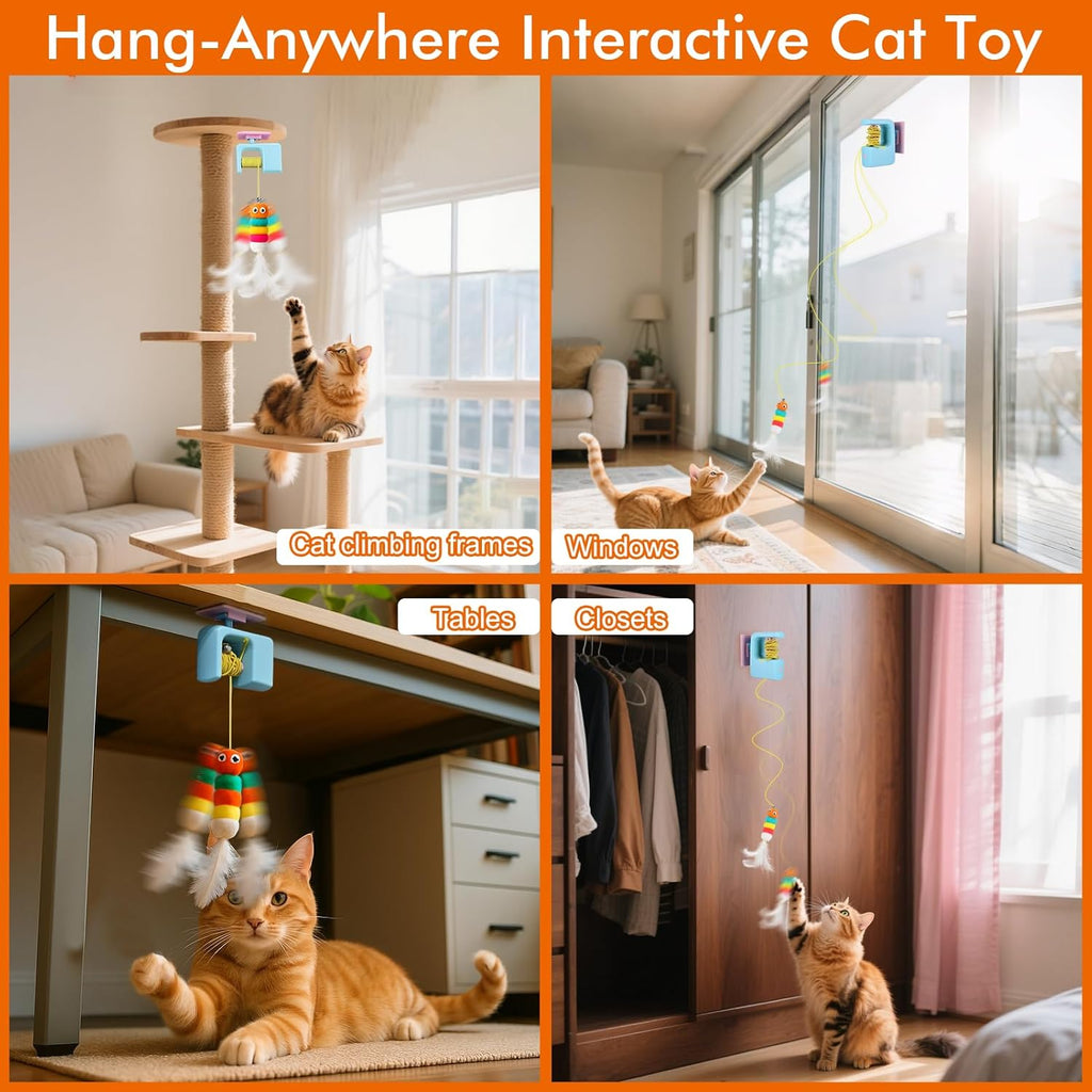 Interactive Cat Toys for Indoor Cats,Automatic Cat Hanging Toys for Bored Indoor Adult Cats, Caterpillar and Flying Bird Toy for Door Frame, Self-Play Pet Chase Toy-Blue