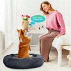 Plush Calming Donut Dog Beds for Small Dogs, Medium, Large & X-Large Breeds, Comfy Cuddler Dog Bed and Cat Bed in Faux Fur, Washable, Multiple Sizes S-XXL