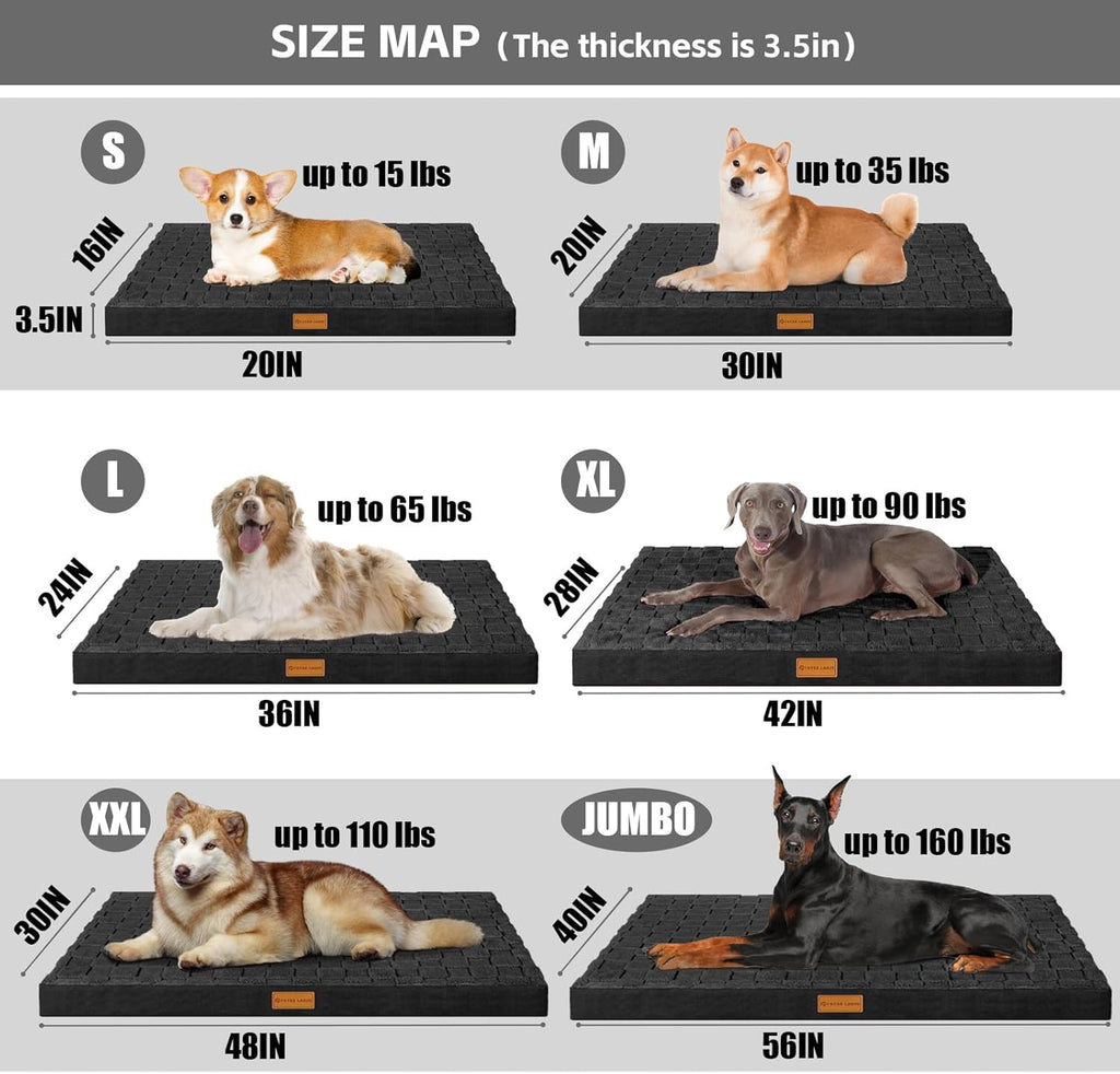 Orthopedic Dog Bed Waterproof Soft Comfortable Egg Crate Foam Large Pet Beds Crate Mat with Removable Washable Cover and Nonskid Bottom, Black