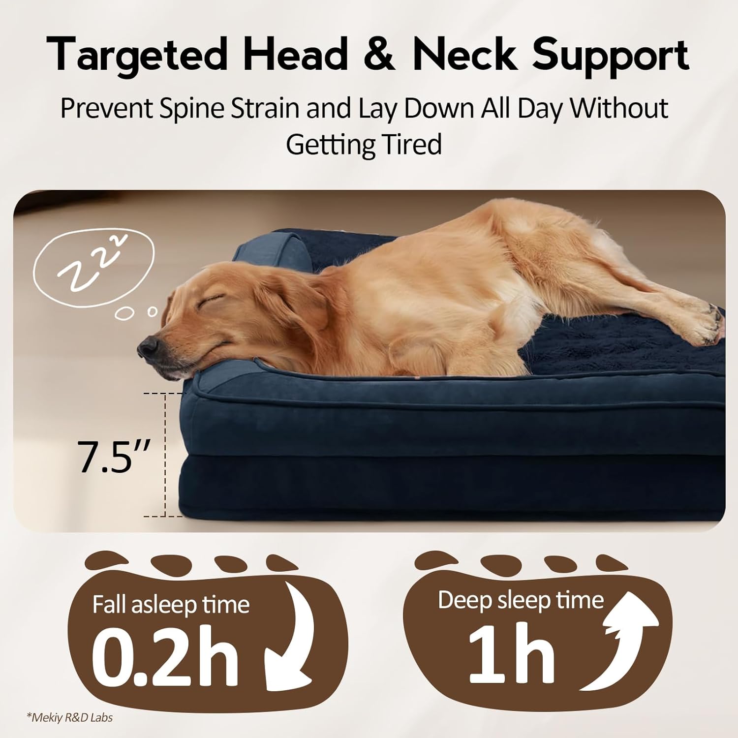 Large Dog Bed - Orthopedic Egg-Crate Memory Foam Dog Beds with Removable Washable Cover, Waterproof Pet Beds with Non-Slip Bottom(Navy Blue)