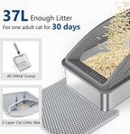 Steel Litter Box, Extra Large Litter Boxes for Big Cats, XL Metal Cat Litter Box with Lid, Anti-Urine Leakage, Non-Sticky, Include Cat Mat and Litter Scoop
