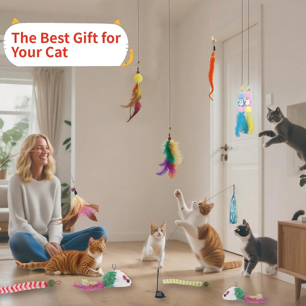 Cat Wand Toy Accessories, Cat Feather Toy Attachments Replacements, Mouse Toy and Tassels Strip for Indoor Cats Kitten