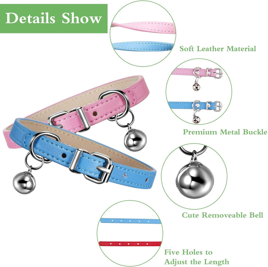 Leather Cat Collars with Bell (6-Pack)