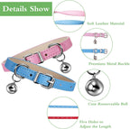 6 Pieces Leather Cat Collar with Bell Cute Pet Leather Kitten Collar for Boy Girl Cats with Safety Elastic Strap for Small Kitten Puppy