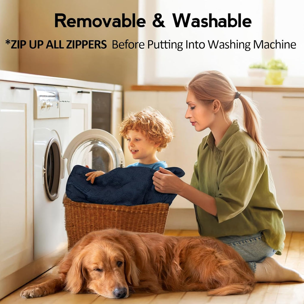 Large Dog Bed - Orthopedic Egg-Crate Memory Foam Dog Beds with Removable Washable Cover, Waterproof Pet Beds with Non-Slip Bottom(Navy Blue)