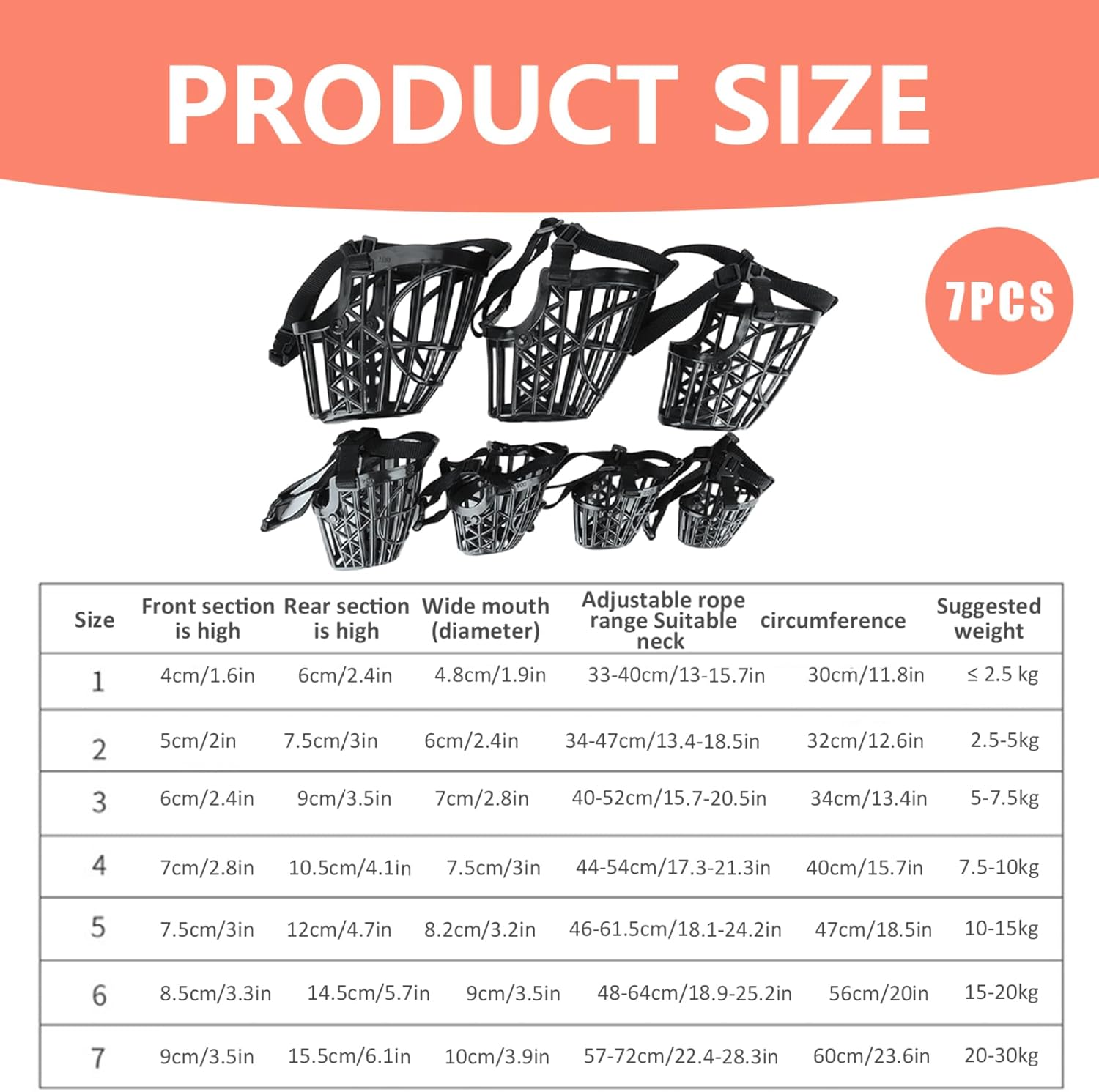 Dog Muzzles Anti Biting Adjustable Plastic Breathable Basket Muzzle Different Sizes for Small, Medium, Large & Extra Dogs