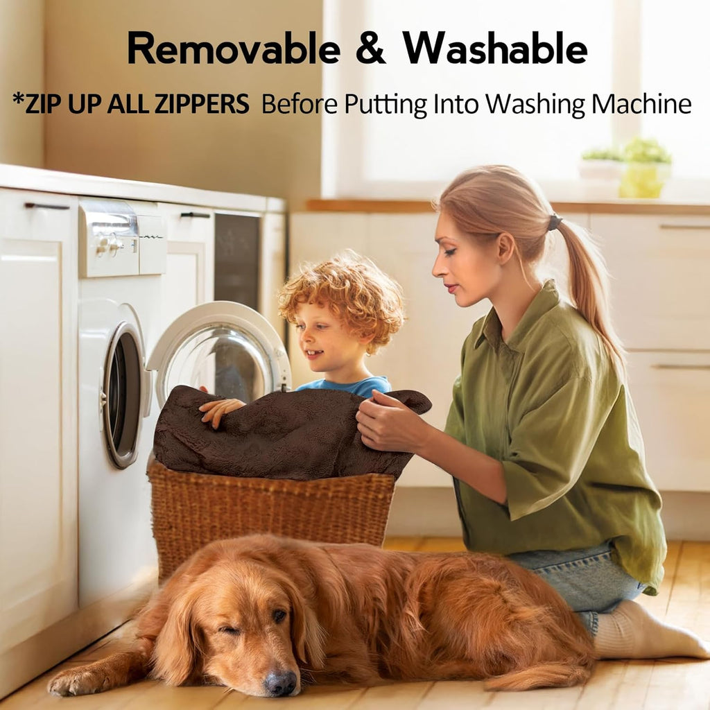 Large Dog Bed - Orthopedic Egg-Crate Memory Foam Dog Beds with Removable Washable Cover, Waterproof Pet Beds with Non-Slip Bottom, (Brown)