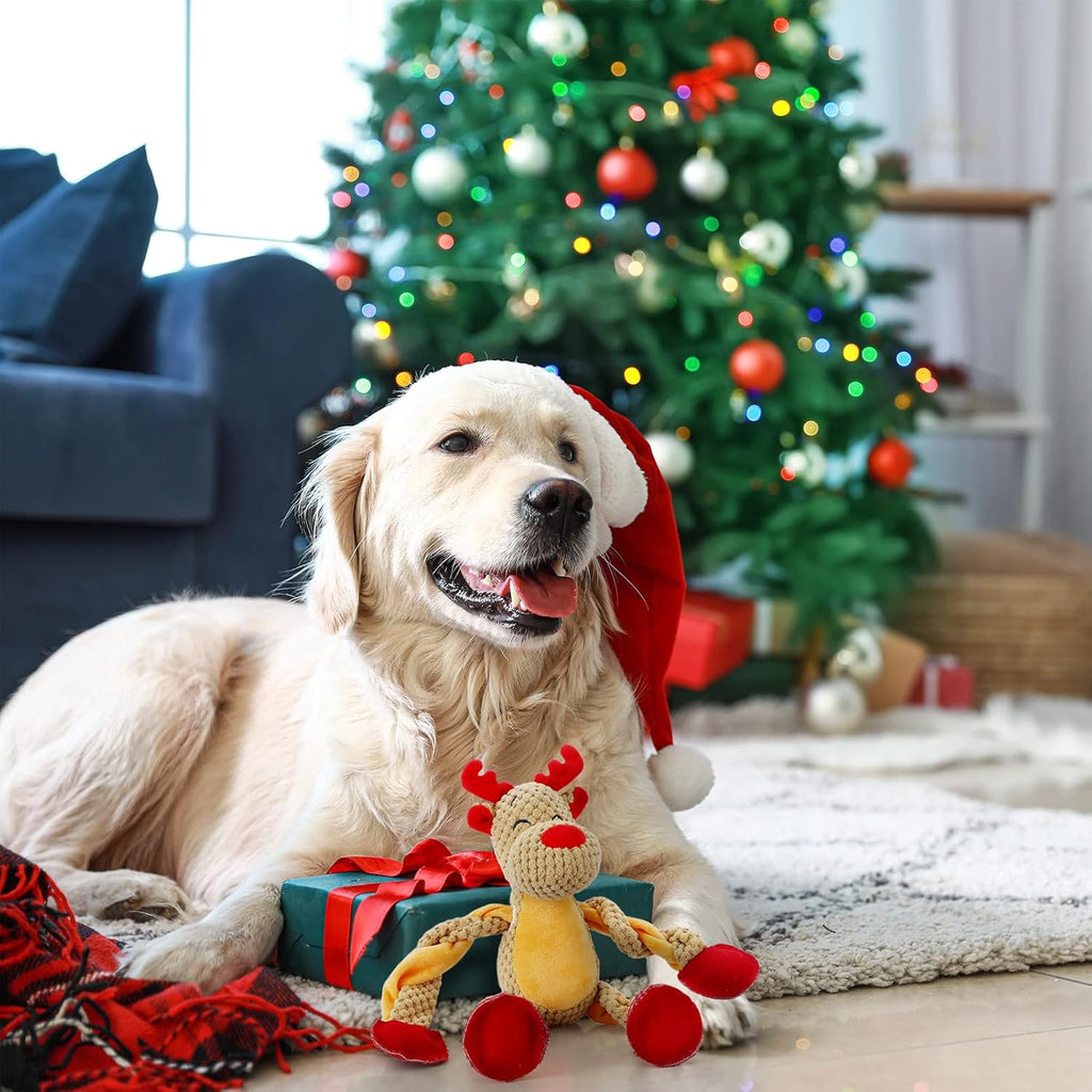 Christmas Dog Toys, Squeaky Snowman Plush with Ropes for Tug of War, Durable Interactive Chew Toys for Puppy Small Medium Large Dogs