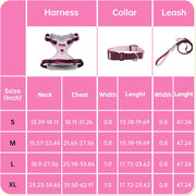 Dog Harness Leash and Collar Set, Soft Adjustable Dogs Vest Reflective and Comfortable Handle Pink Small